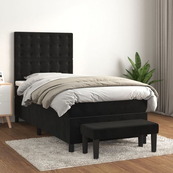 vidaXL Boxspringbett mit Matratze Schwarz 80x200 cm Samt 3138051