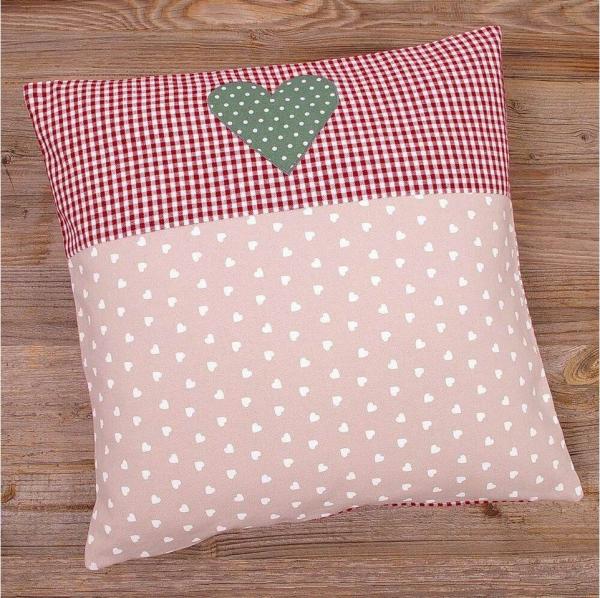 matches21 HOME & HOBBY Kissenbezüge Kissen-Bezug 40x40 cm Landhaus-Stil Herzen rosa rot Baumwolle, (1 Stück), Wohnzimmer Kissen-Hülle als Deko-Kissen Zier-Kissen Sofa-Kissen