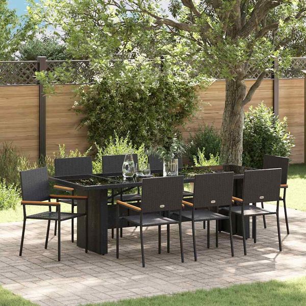 vidaXL Garten Essgruppe 9 pcs Schwarz Poly-Rattan 3365414