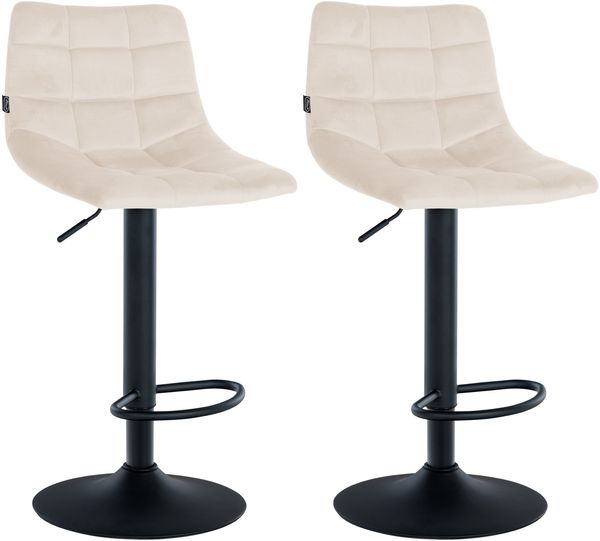 Barhocker 2er Set DUBAI - Creme, Samt, Schwarz Barhocker mit Lehne Barstuhl Tresenhocker Tresenstuhl Kneipenhocker Kneipenstuhl