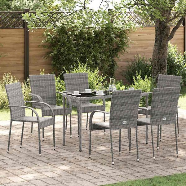 vidaXL Gartenstühle Stapelbar 6 Stk. Grau Poly Rattan 310088