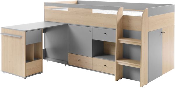 Etagenbett Olkuna OK08 (Farbe: Platingrau + Biscuit Eiche, Größe: 90x200)
