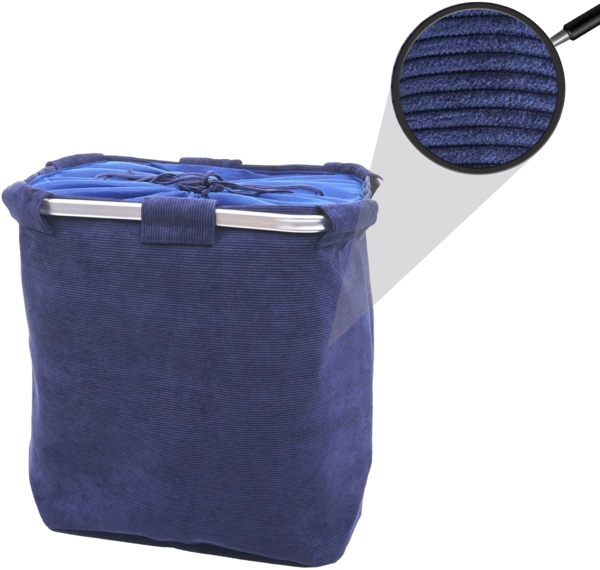 Wäschesammler HWC-C34, Laundry Wäschebox Wäschekorb Wäschebehälter mit Netz, 2 Fächer 56x49x30cm 82l ~ cord blau