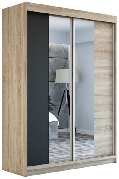 Schwebetürenschrank NEO 2-türig Schrank 180 cm (mit Spiegel) Farbe: Sonoma , schwarz