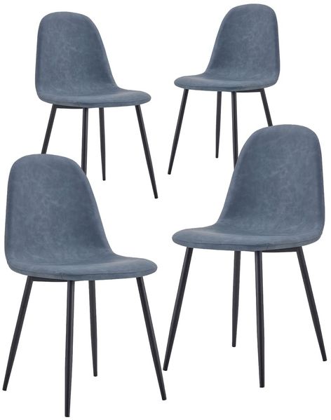 Brigros WeHome 4er Set Kunstleder-Stühle Schöne Metallbeine und Stoffsitz, geeignet für Esszimmer, Wohnzimmer, Bar, Wartezimmer, Büro, Moderne Räume (Blau, Kunstleder)