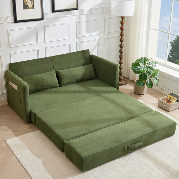 LVHOM Schlafsofa 2-Sitzer, Klappsofa mit Schlaffunktion, Bettsofa aus Cordstoff, Schlafcouch mit Kissen und Seitentaschen, 165x92x82 cm