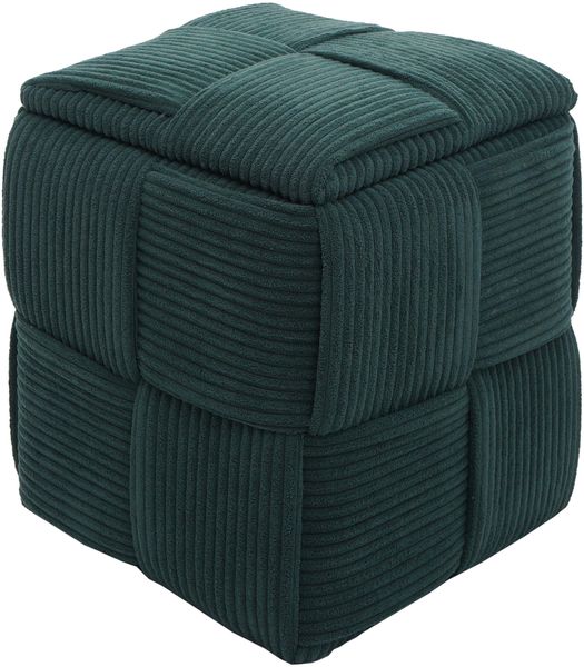 Hocker HWC-Q47, Sitzhocker Ottomane Polsterhocker Pouf, Deckel Staufach Stoff Cord (260g/m²) 43x40x40cm ~ grün Bild 9