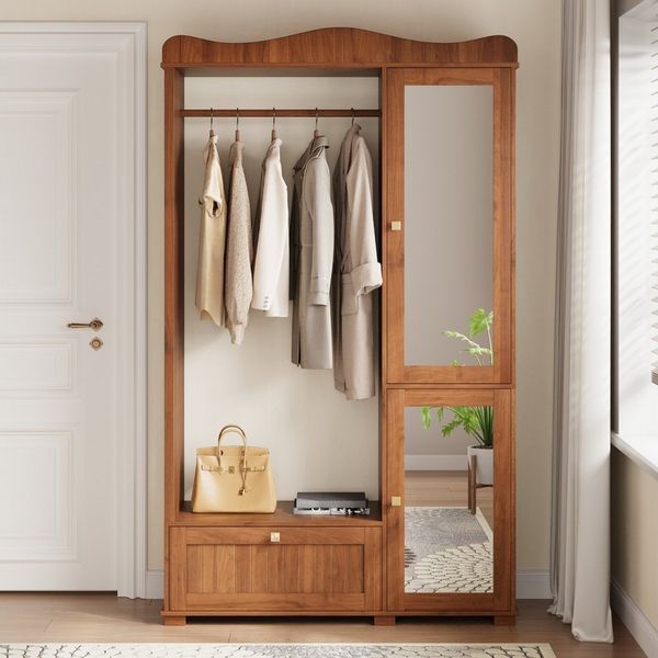 STILVORA Garderoben-Set mit Spiegel Offener Kleiderständer Garderobenschrank mit Schublade, (Kompaktgarderobe mit 2 Türen für Schlafzimmer & Flur, Dreistufiges Aufbewahrungssystem), Integrierte Ganzkörperspiegeltür