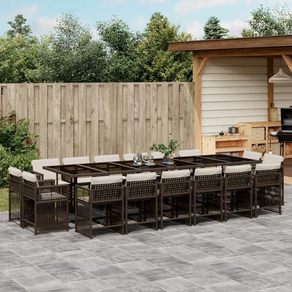 vidaXL 17-tlg. Garten-Essgruppe mit Kissen Braun Poly Rattan 3211785