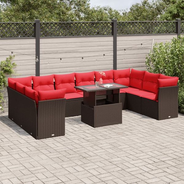 vidaXL 11-teiliges Gartensofa-Set mit Kissen, braun, Polyrattan 3266864