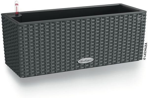 LECHUZA-Pflanzgefäß BALCONERA Cottage 50 Granit | Balkonkasten mit Bewässerungssystem, Wasserstandsanzeiger und Pflanzeinsatz | Flechtoptik | 50 x 19 x 19 cm | 15602