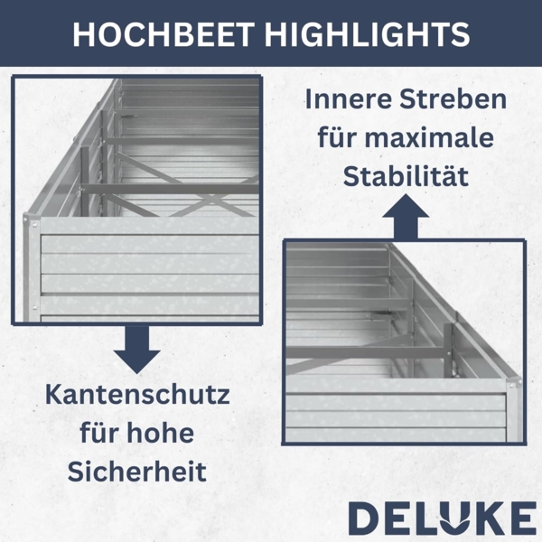 DELUKE® Hochbeet für Garten OSKAR Silber 160x80x45cm Verzinkter Stahl Hochbeet Metall Gartenbeet Kräuterbeet Blumenbeet Beet hoch Frühbeet für Garten Gemüsebeet Bild 4