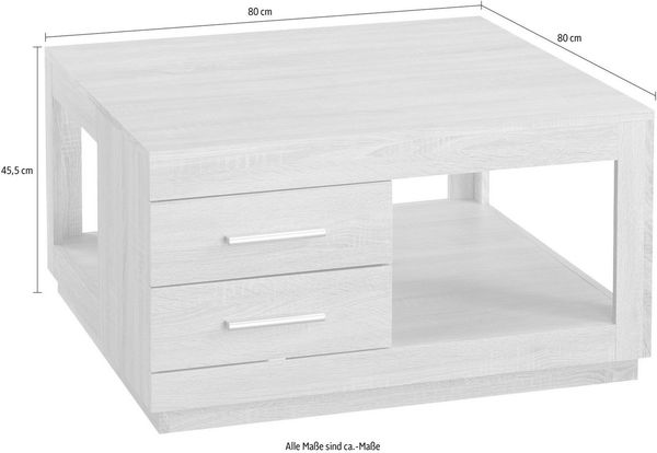 Stella Trading FESTIVAL Couchtisch mit zwei Schubladen in Beton Optik, Weiß - geräumiger Sofatisch mit Ablage für Ihren Wohnbereich - 80 x 46 x 80 cm (B/H/T)