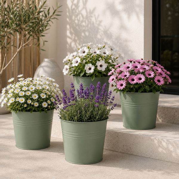 4 Stk. Blumentopf Pflanzgefäß Balkontopf Pflanztopf verzinkt Ø17xH15cm