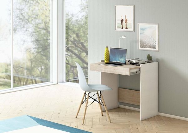Dmora - Schreibtisch Clematide, moderner Schreibtisch mit Schublade, Arbeits- oder Bürotisch für PC-Buchhalter, 100 % Made in Italy, 80 x 40 x 79 cm, Weiß und Eiche,