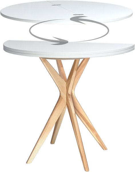 Ragaba kleiner halbrunder Esstisch, MDF & Massives Eschenholz, 100x50 cm, Weiß