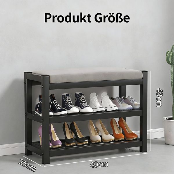 BlingBin Schuhbank mit Sitzfläche und Stauraum, Schuhschrank aus Edelstahl (1er Set, 1-St, 40 x 25 x 43 cm), Schuhwechselhocker mit Kissen für Flur, Eingangsbereich & Wohnzimmer