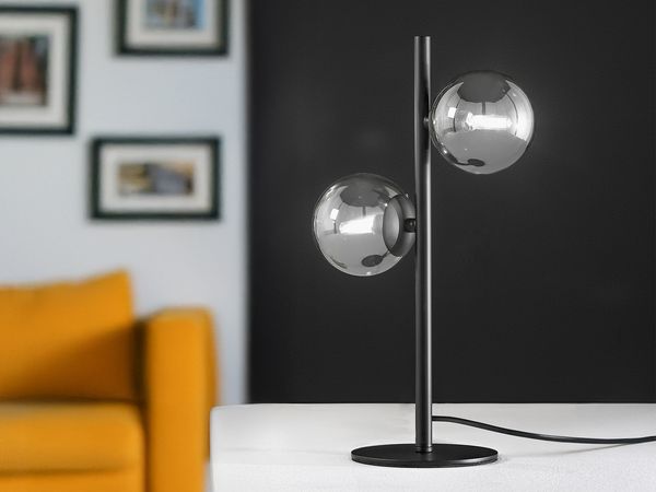Ausgefallene Tischleuchte HONEY Schwarz - Glaskugeln Rauchglas, Höhe 40cm