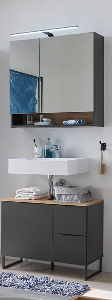 Badezimmer-Set >Denver< (2-tlg.) in schwarz / Evoke Eiche Dekor - 80x195x35 (BxHxT)