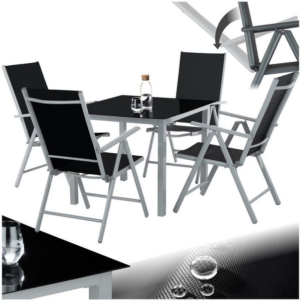 tectake Essgruppe Sitzgruppe, (Set, 5-tlg), mit Aluminiumgestell, für 4 Personen