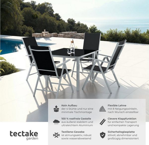 tectake Essgruppe Sitzgruppe, (Set, 5-tlg), mit Aluminiumgestell, für 4 Personen