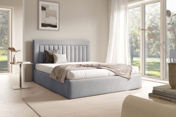 MEBLINI Polsterbett 140x200 mit Lattenrost ohne Matratze – BELORDI – Hellgrau Samt – Doppelbett mit Bettkasten - Stauraumbett - Kopfteil Bett mit Stauraum