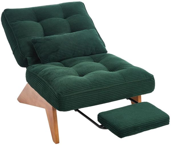LVHOM Relaxsessel verstellbarer Loungesessel mit Fußstütze & Lendenkissen, Holzrahmen (Atmungsaktive Cord-Stoff, verstellbare Rückenlehne, integrierte ausziehbare Fußstütze, Seitentaschen. Inklusive farbig abgestimmtem abnehmbarem Lendenkissen, bis 220...