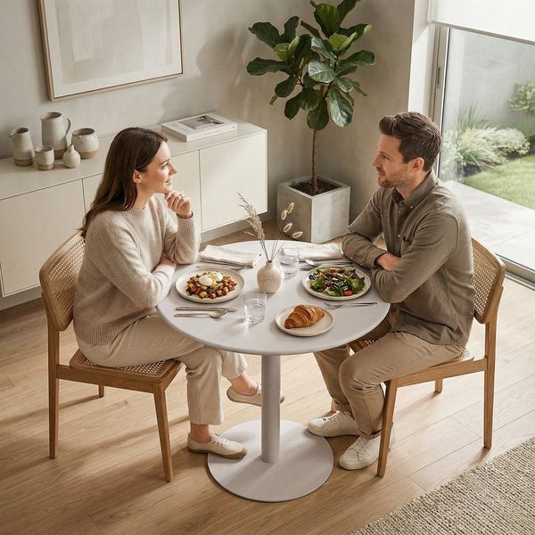 HOMCOM Esstisch 60x60 cm Rund für 2 Personen (Esszimertisch, 1-St, Küchentisch), für Küche, Esszimmer Wohnzimmer Beige