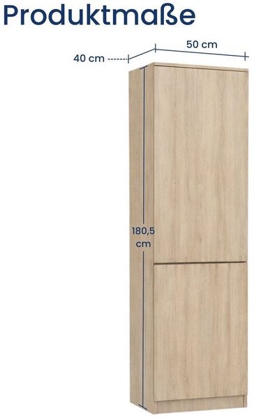Home Collective Kleiderschrank Garderobenschrank Mehrzweckschrank Schrank platzsparend & vielseitig (50x40x180,5 cm (BxTxH), ideal für Schlafzimmer Flur & Arbeitszimmer) mit 2 Türig & 5 Einlegeböden in sonoma