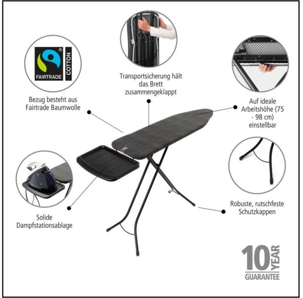 Brabantia Bügelbrett Bügeltisch B, 124 x 38 cm, Dst-Ablage Solide, Bügelfläche 124x38 cm, Fairtrade-zertifiziert Bild 2