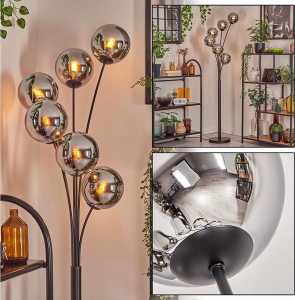 hofstein Stehlampe Stehlampe aus Metall/Glas in Schwarz/Chrom/Rauch mit Fußschalter, ohne Leuchtmittel, Stehleuchte im Retro/Vintage-Design mit Glasschirmen (15 cm), E14