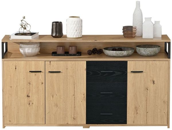 Merax Sideboard mit 3 Schubladen und 6 Fächern, Anrichte mit verstellbaren Einlegböden,Breite 150cm