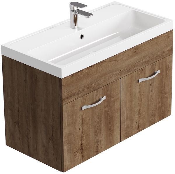 Badplaats Badmöbel Set mit Waschbecken und Unterschrank Paso 01 80 x 40 cm Braun Eiche - Waschbeckenunterschrank mit Waschbecken Bild 2