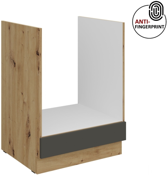 Küchen Herdunterschrank 60 cm Küche ARIA Graphite ultra matt + Eiche Artisan matt, hochwertige Fronten mit Anti Fingerprint Beschichtung Küchenzeile Küchenblock Bild 1