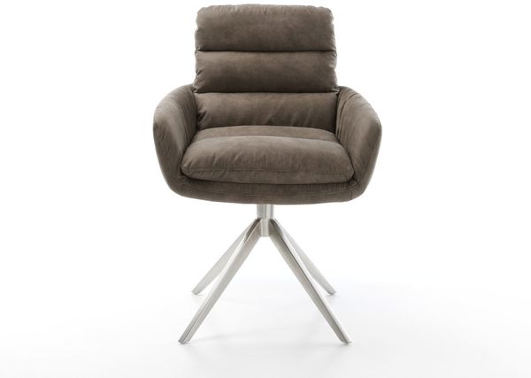 Esszimmerstuhl Abelia-Flex mit Armlehnen Mikrofaser Taupe Vintage Kreuzgestell breit Edelstahl Bild 2