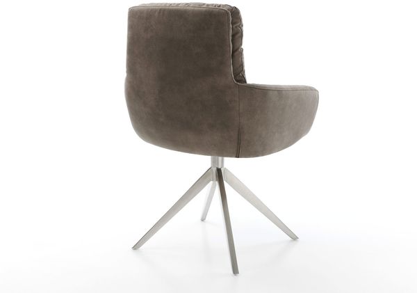 Esszimmerstuhl Abelia-Flex mit Armlehnen Mikrofaser Taupe Vintage Kreuzgestell breit Edelstahl Bild 5