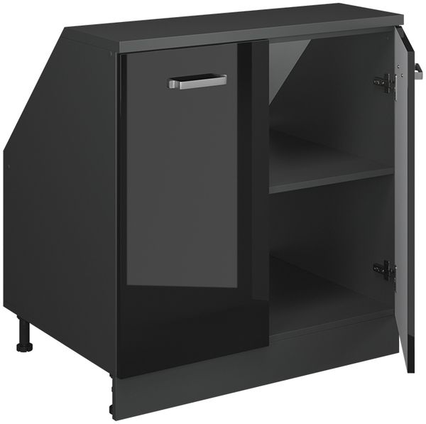 Küchenschrank für Dachschrägen R-Line Schwarz Hochglanz 80 cm mit 2 Türen, Schrankkorpus 60 cm Tiefe Vicco Bild 3