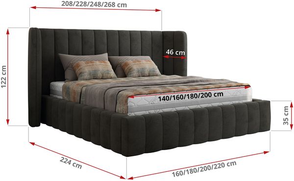 Polsterbett GOLETTA CLASSIC 200 x 200 cm mit gepolstertem Kopfteil, stabilem Bettrahmen, Lattenrost und Bettkasten mit Gasdruckfedern, Doppelbett, zeitloses Design Foam Matratze - Dunkelgrau Velvet - MIRO LUX Bild 4