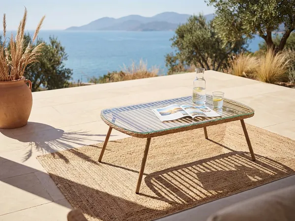Vente-unique - LOUSINI Gartensitzgruppe HarzGlas Beige - B 63 cm x H 39,5 cm x L 111 cm