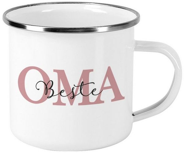 Herz & Heim Tasse aus Metall - Emaille Tasse als Geschenk für Mama, Papa, Oma, Opa