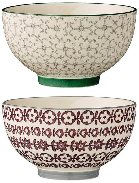 Bloomingville Müslischale Bloomingville Karine Schüssel Ř 13,5 cm Green Steingut 2er Set, Steingut, (Set)