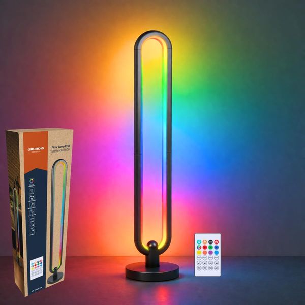 Grundig RGB Stehlampe 104,5 cm - LED Lampe mit Fernbedienung und Musikmodus - Standleuchte mit Timer bis zu 4 Stunden - Gaming Zubehör mit RGB und Weißlicht