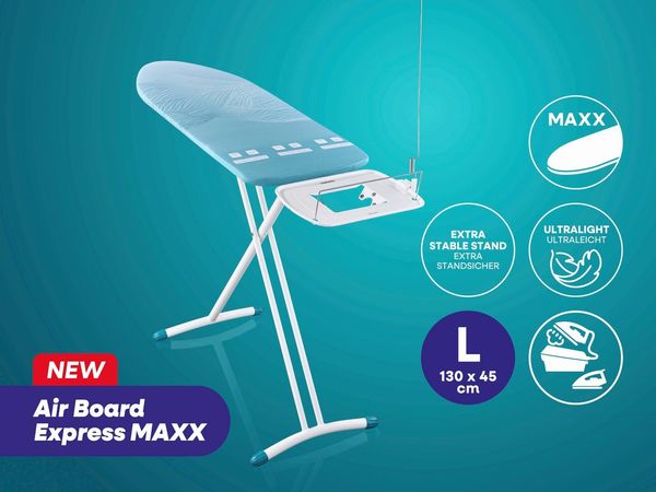 Leifheit Bügelbrett Bügeltisch Air Board Express L Solid MAXX, Bügelfläche 45.0x130.0 cm, Höhenverstellbar, Bügelfläche 130 x 45cm, auch für Dampfstationen