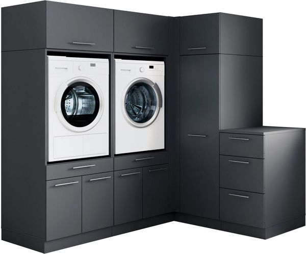 Laundreezy Mehrzweckschrank-Set Laundreezy, 7-tlg. Mehrzweckschrank-Set B/H/T 203/200/68 cm, (6-St), Breite 203 cm, Soft-Close-Funktion, höhenverstellbare Füße