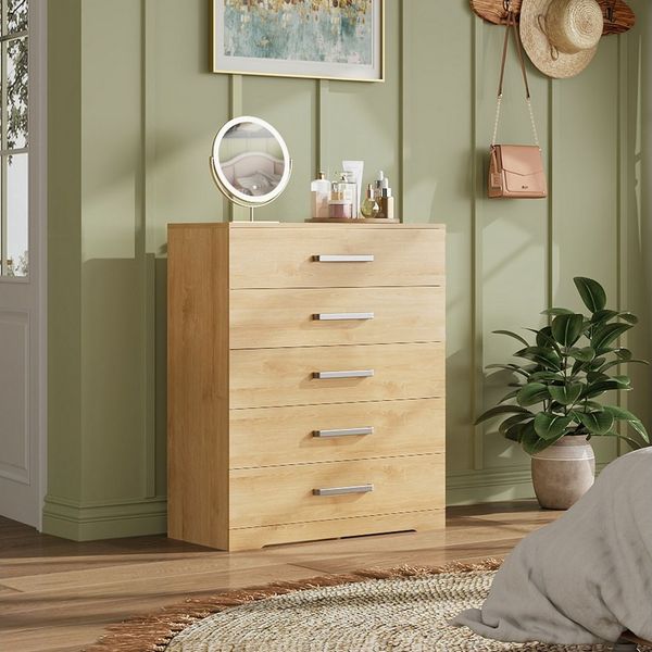 WLIVE Kommode mit 4/5 Schubladen, Moderne Schubladenkommode (Packung, Modernes Sideboard mit 5 Schubladen und 4 Fächern, Breite 75 cm), Vielseitiger Schubladenschrank für Schlafzimmer, Flur & Kinderzimmer