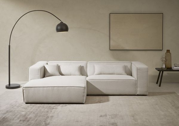 LeGer Home by Lena Gercke Ecksofa PIARA mit Kedernaht, Cord, Leinenoptik o. Strukturstoff, Couch, L-Form, wahlweise Ottomane rechts/links, schwarze Füße, bequemer Sitzkomfort