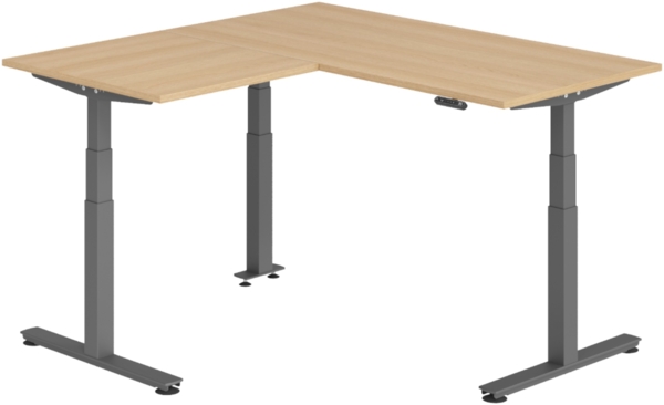 bümö Eckschreibtisch elektrisch höhenverstellbar L-Form: 160 x 160 cm in Eiche, Gestell graphit - Stehschreibtisch mit Memory-Steuerung, elektrischer XXL Schreibtisch für die Ecke, XDSMW-1608-E-G