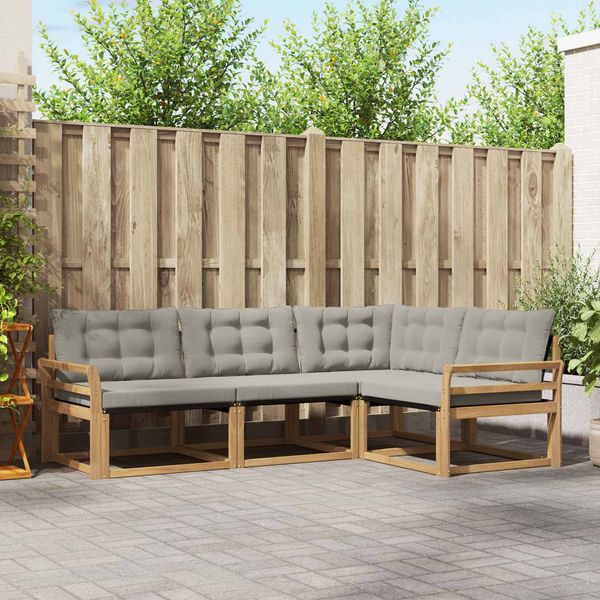 vidaXL Outdoor-Sofagarnitur mit Kissen 4 pcs Weiß und Hellgrau 3388637