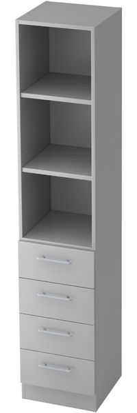 bümö office Aktenschrank Regal mit Schubladen, Büroschrank schmal aus FSC-Holz, 40cm breit in grau - Aktenregal & Schubladenschrank mit Relinggriffen, Büro Möbel Schrank System, 7600-5-5-RE