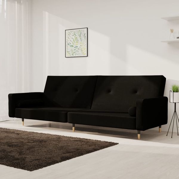 vidaXL Schlafsofa 2-Sitzer mit 2 Kissen Schwarz Samt 375752